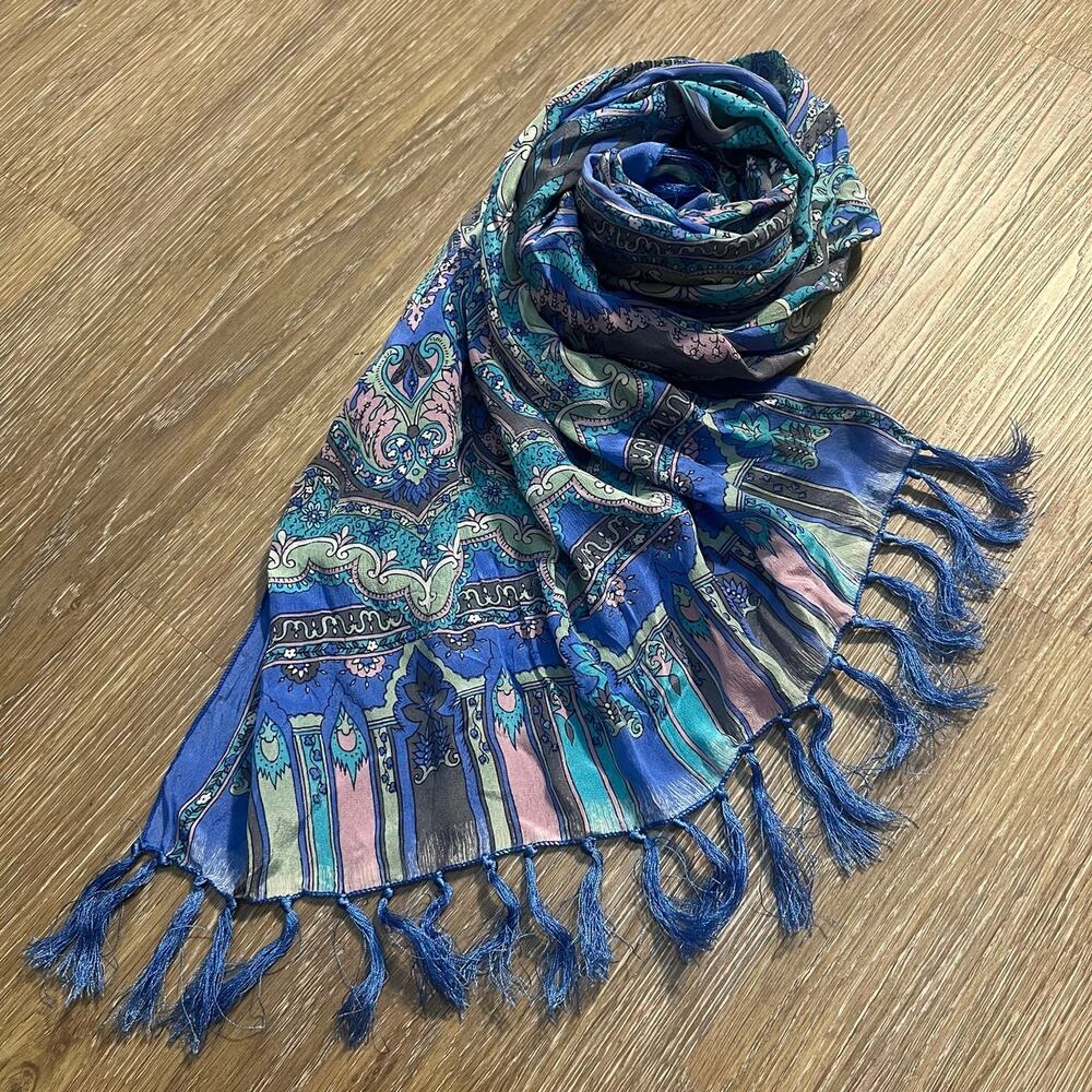 Silk Abstract Paisley Tassled Headscarf
